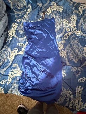 Royal Blue Satin Strapless Dress